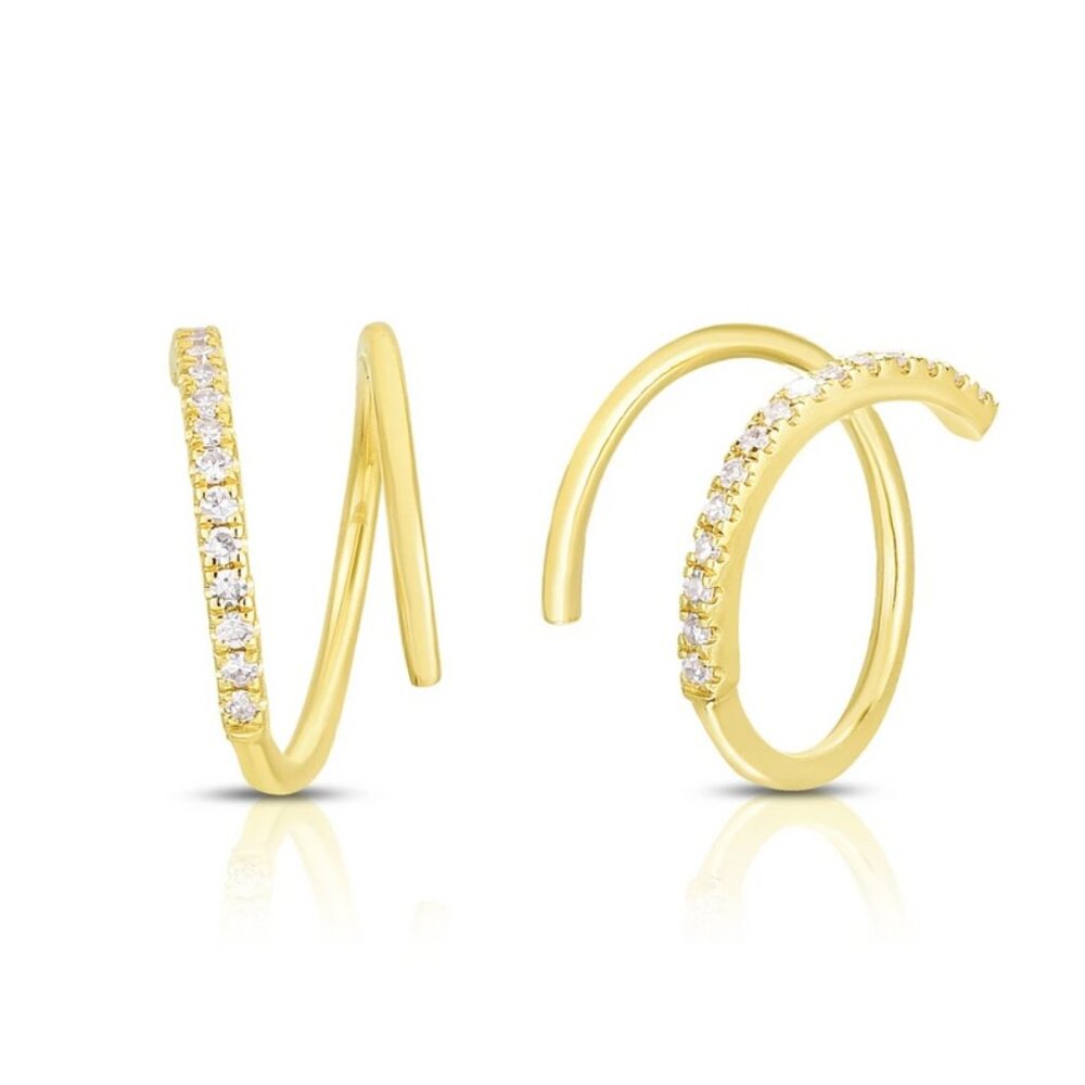 Open Spiral 14K (or 18k upon request) Gold Diamond Hoop Earrings